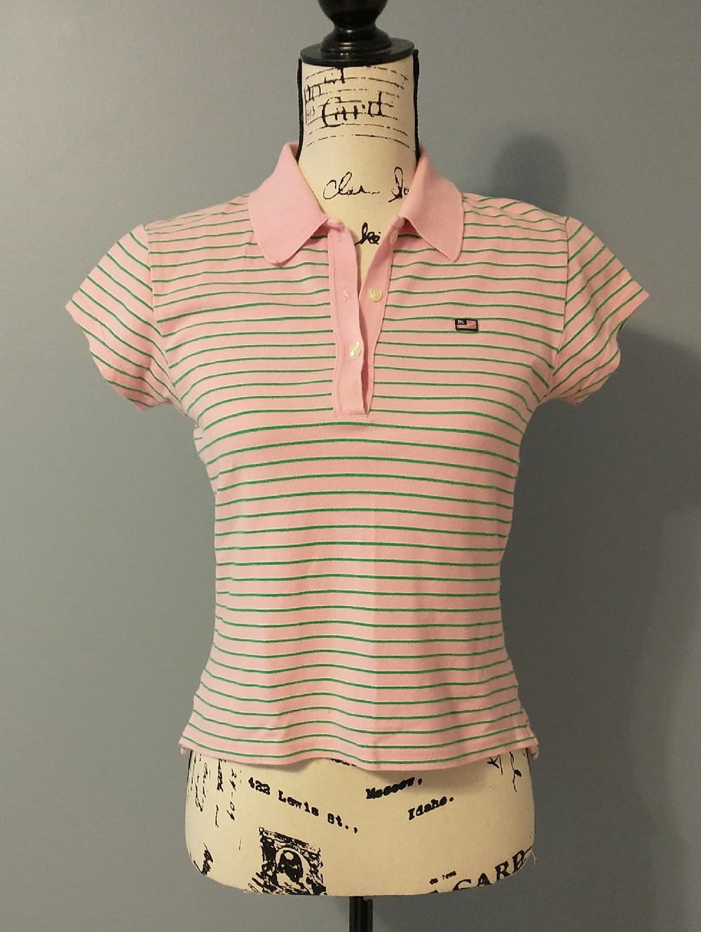 Polo Jeans Company Pink and Green Striped Modern Fit Polo Shirt